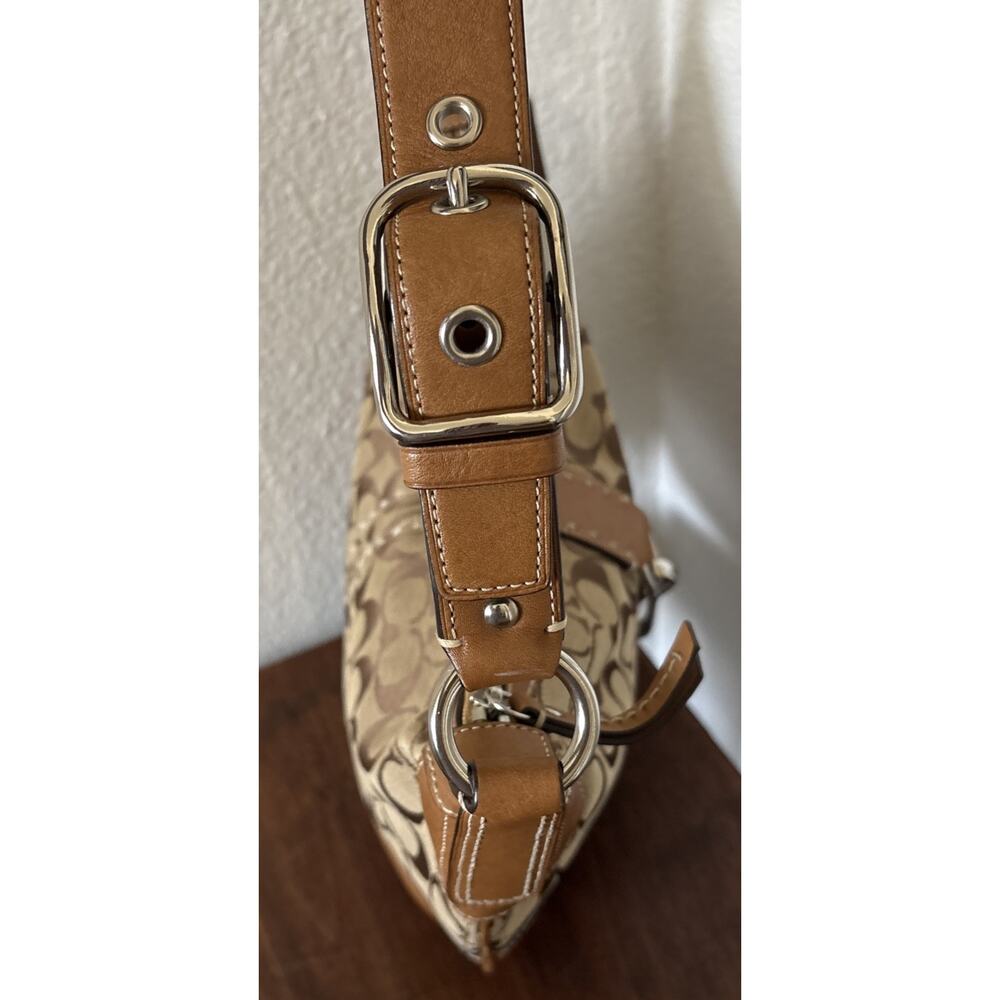 COACH Handbag Hamptons Hobo Signature Canvas Tan Caramel Leather Silver 11576 - Picture 8 of 11